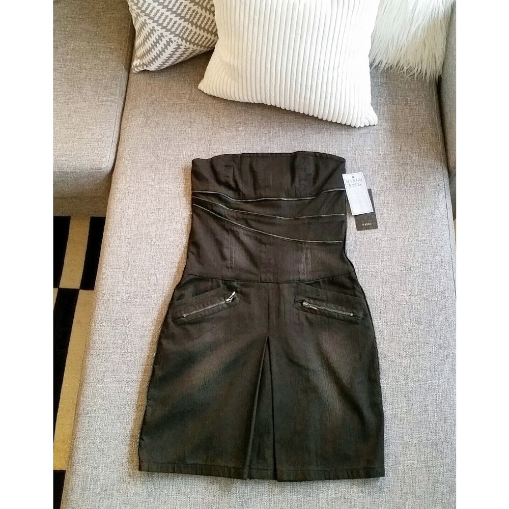 NWT Black Strapless Moto Dress w/ Zips MANGO